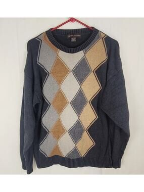 Vintage Liberty Sweaters tan and grey argyle sweater Size Medium Preppy Dadcore